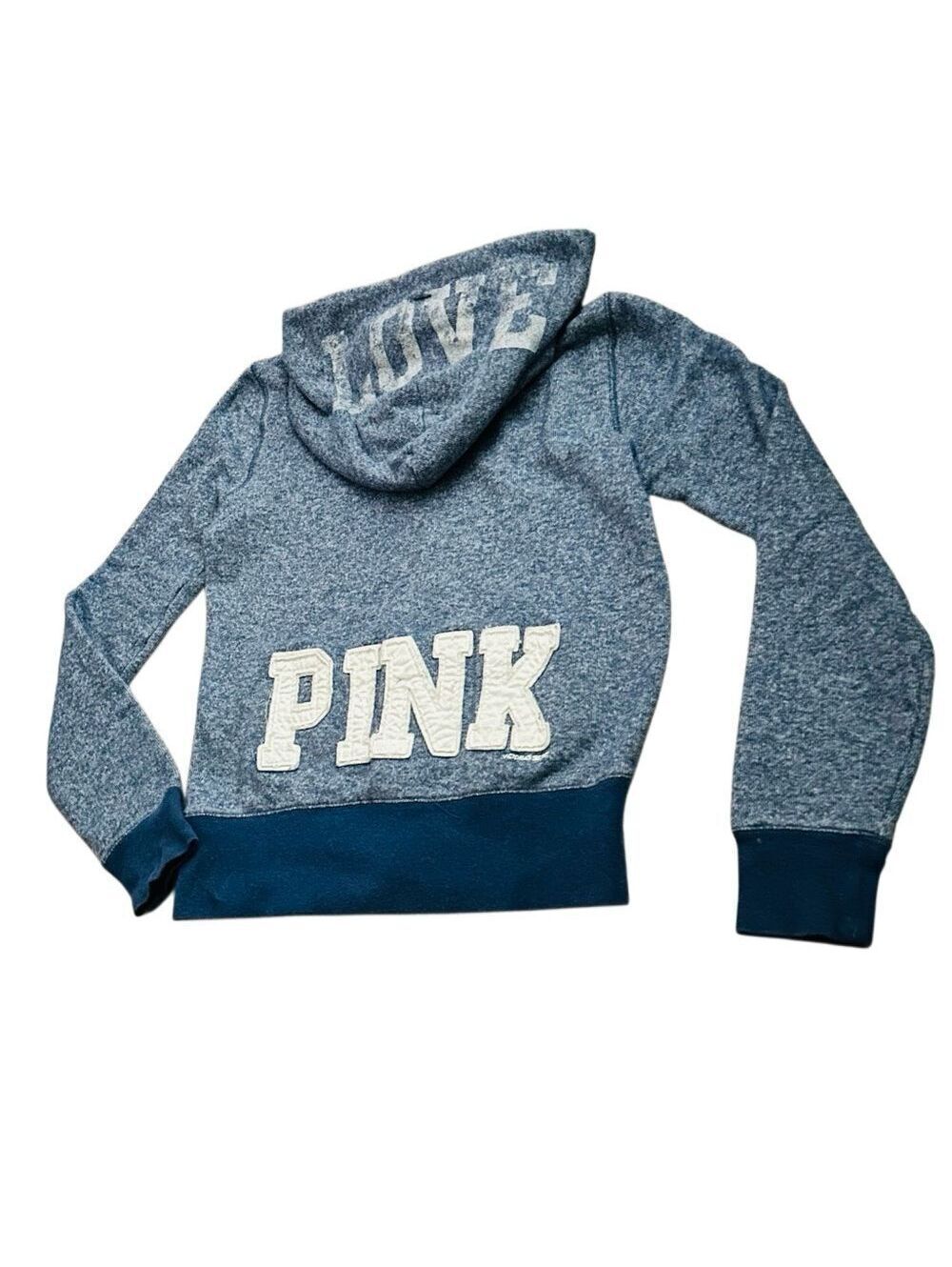 Y2K PINK Victoria's Secret Hoodie Full Zip Jacket Blue Tackle Twill Applique M